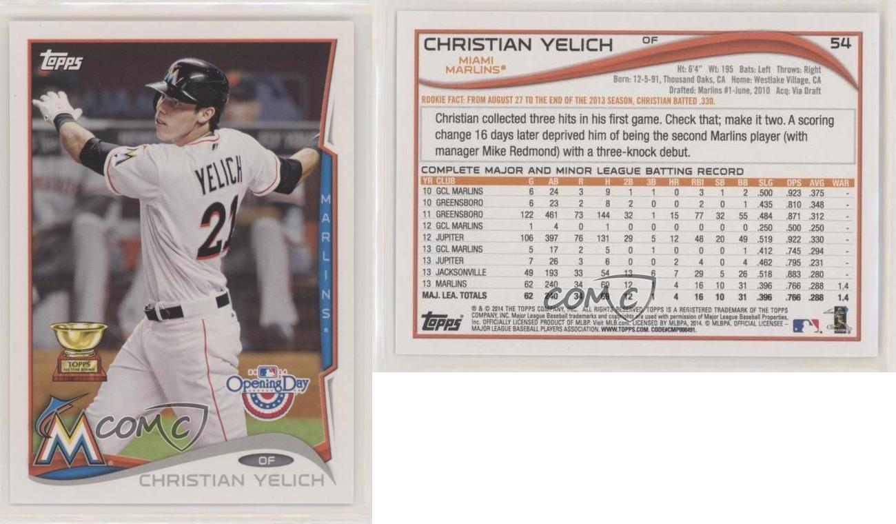  2014 Topps Opening Day #54 Christian Yelich Marlins MLB Baseball  Card NM-MT : Collectibles & Fine Art