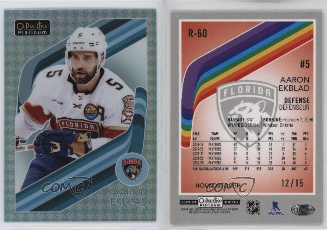 2023-24 O-Pee-Chee Platinum retrò viola pied de poule /15 Aaron Ekblad #R-60 - Foto 3 di 3