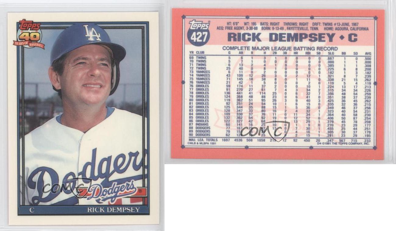 Rick Dempsey #427 Topps 1991 Baseball Card (Los Angeles Dodgers