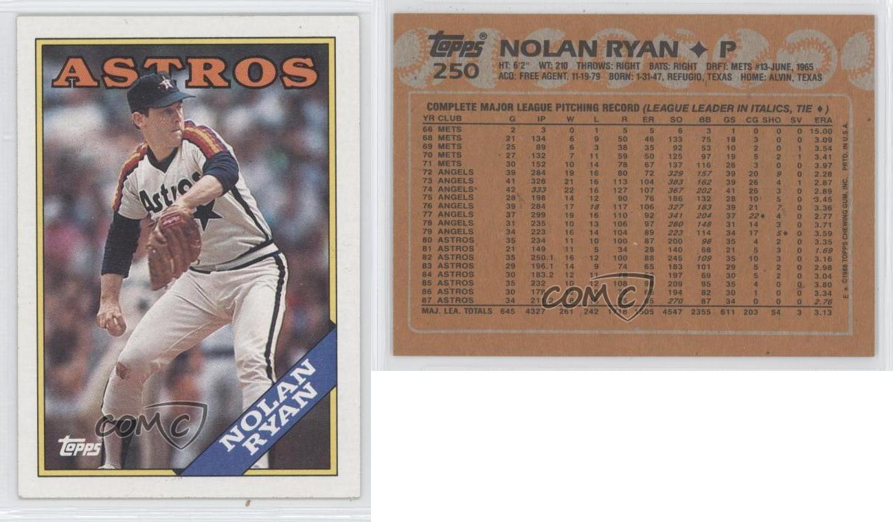 1988 Topps 250 Nolan Ryan Houston Astros Baseball Card eBay