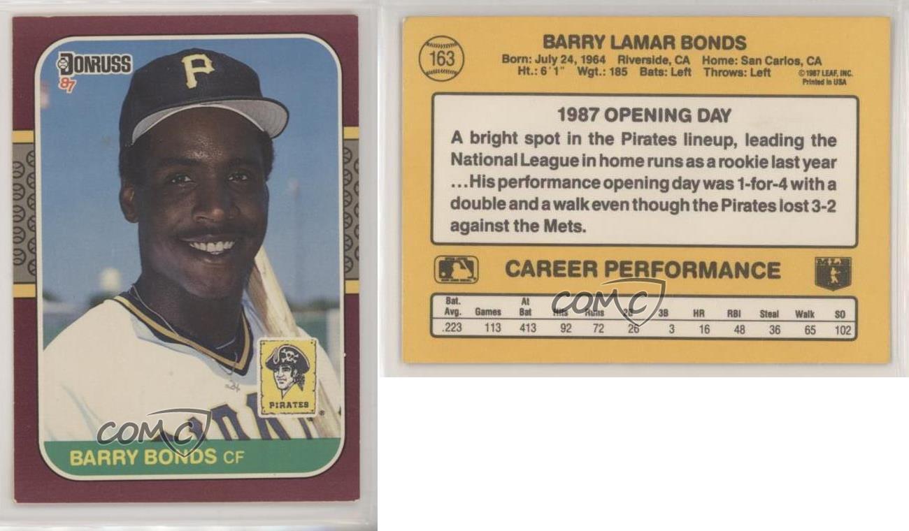 1987 Donruss Opening Day Box Set Barry Bonds ( Pictured) #163.1 Rookie ...