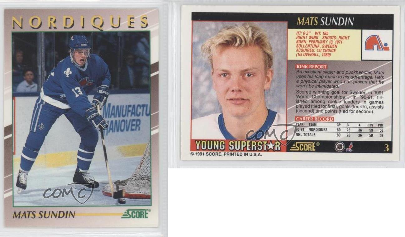 199192 Score Young Superstars 3 Mats Sundin Quebec Nordiques Hockey
