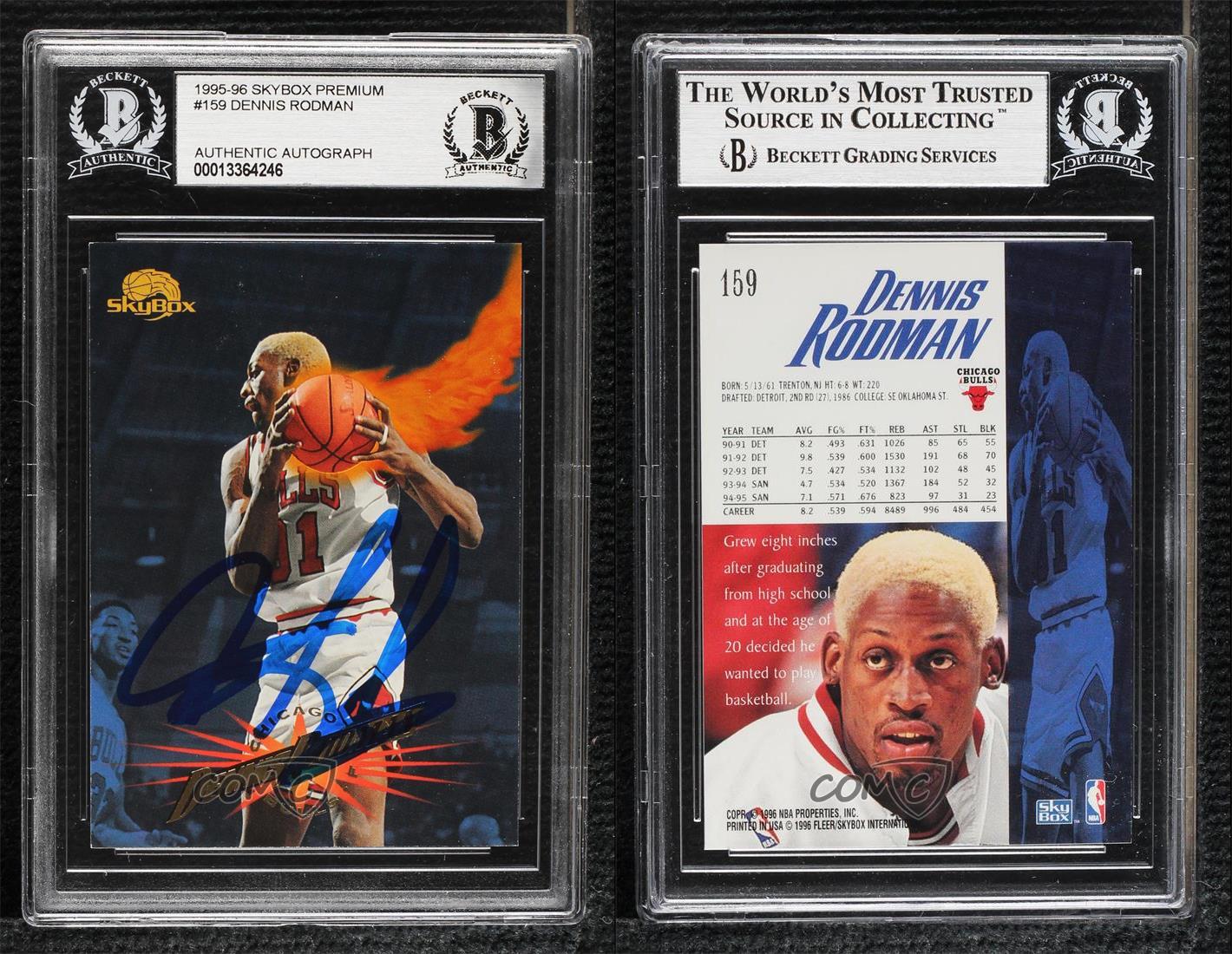 BAS 1995-96 Skybox Premium Dennis Rodman #159 Authentic Auto