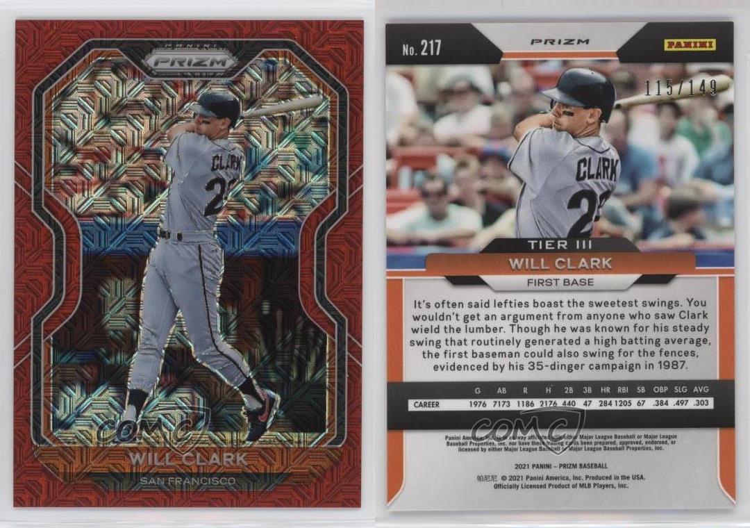Panini Prizm Tier III 2021 rojo Mojo Prizm/149 Will Clark #217 - Imagen 3 de 3