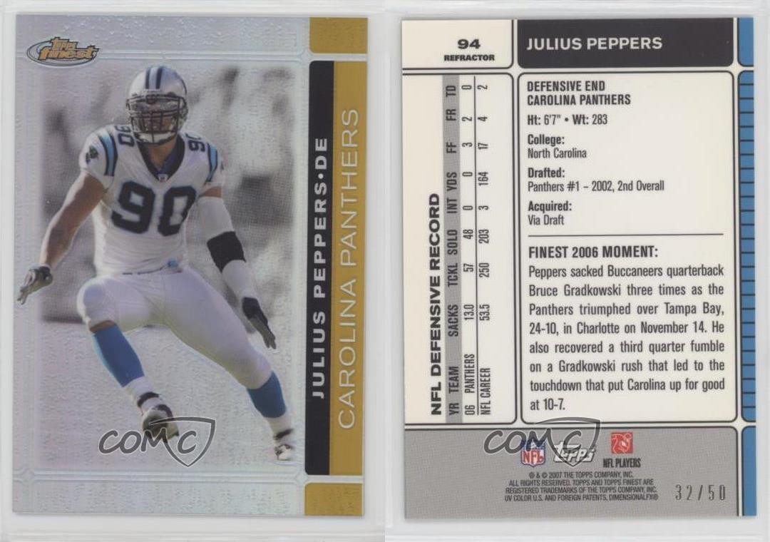 Topps Finest Gold Refractor 2007/50 Julius Peppers #94 Salón de la fama - Imagen 3 de 3