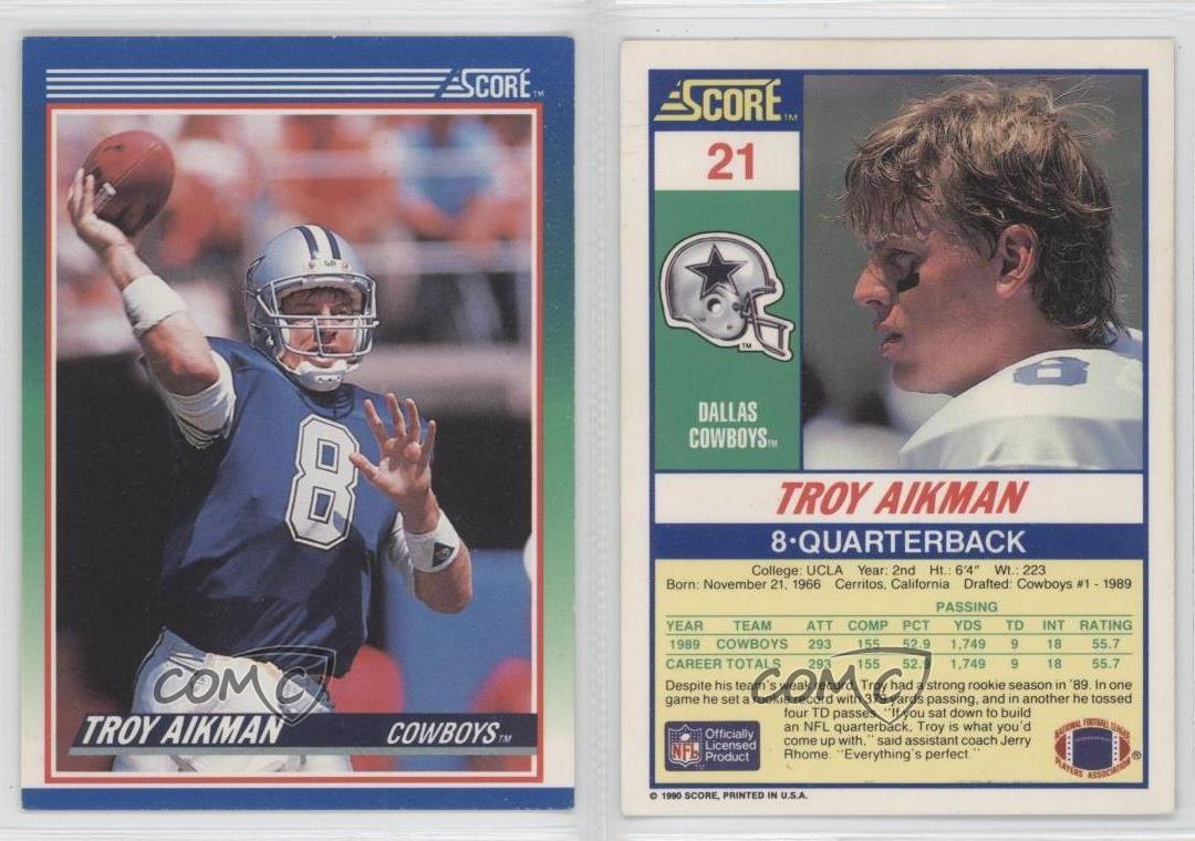1990 Score 21 Troy Aikman Dallas Cowboys Football Card eBay