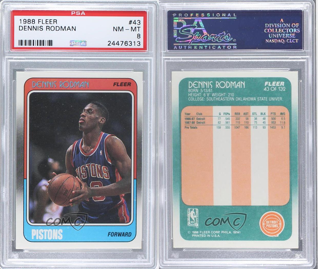 198889 Fleer 43 Dennis Rodman PSA 8 Detroit Pistons RC Rookie