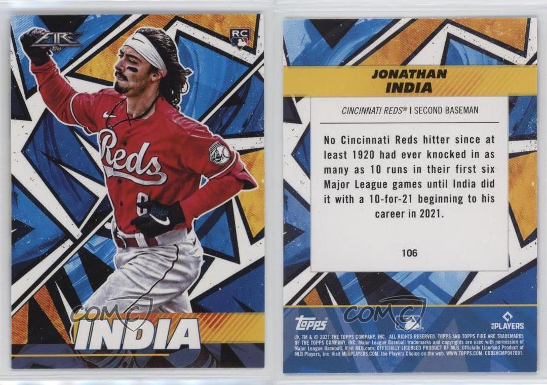2021 Topps Fire Jonathan India #106 Rookie RC - Picture 3 of 4