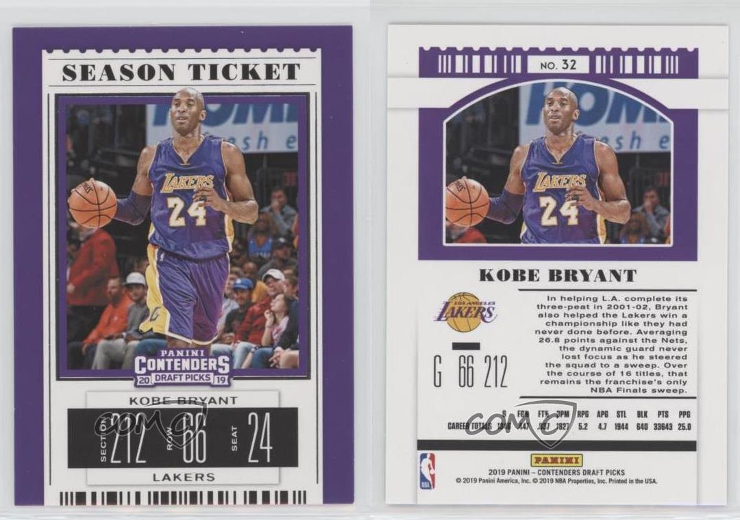 2018-19 Panini Contenders Draft Picks Season Ticket Variation #34 Kobe Bryant Los Angeles Lakers Basketball Card