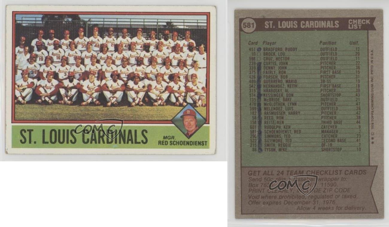 1976 Topps #581 St Louis Cardinals Team Red Schoendienst St. Baseball Card | eBay