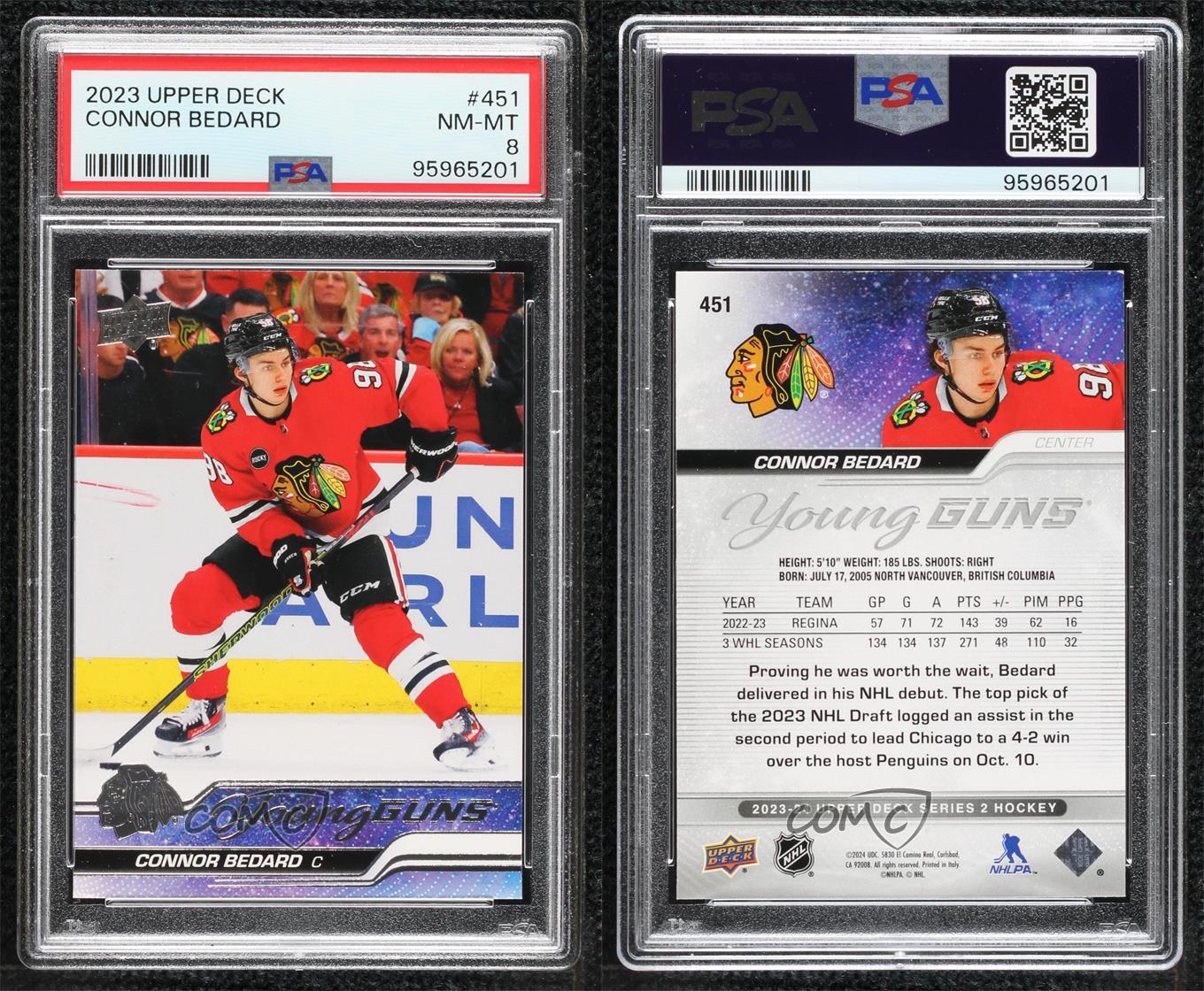 2023-24 Upper Deck Series 2 Young Guns Connor Bedard #451 PSA 8 Rookie RC - Picture 7 of 7