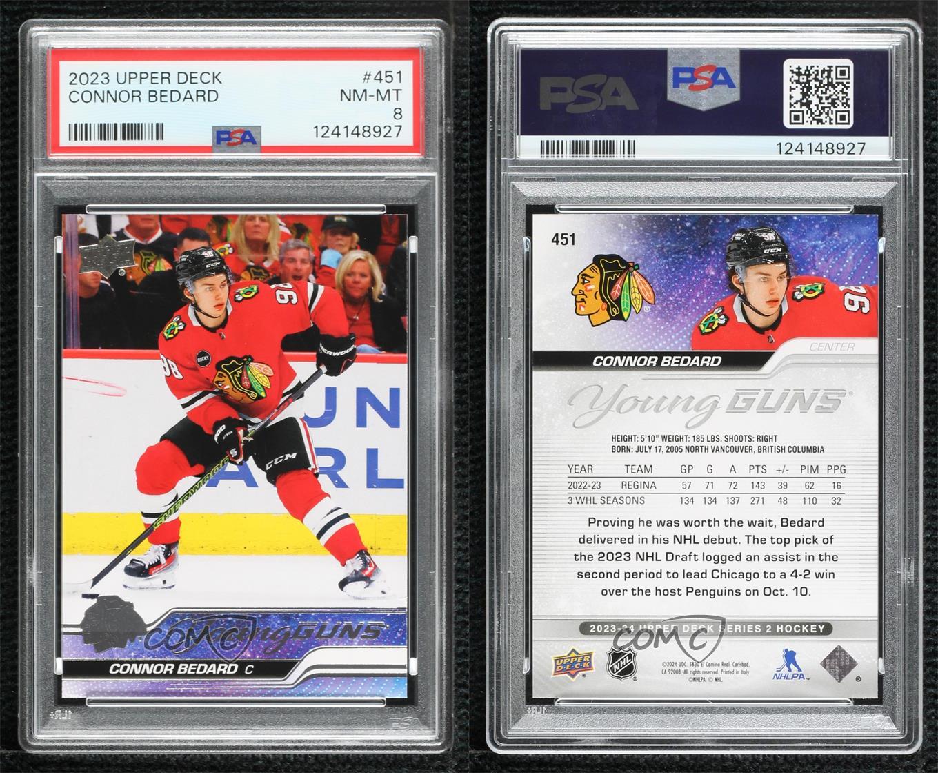 2023-24 Upper Deck Series 2 Young Guns Connor Bedard #451 PSA 8 Rookie RC - Picture 5 of 7