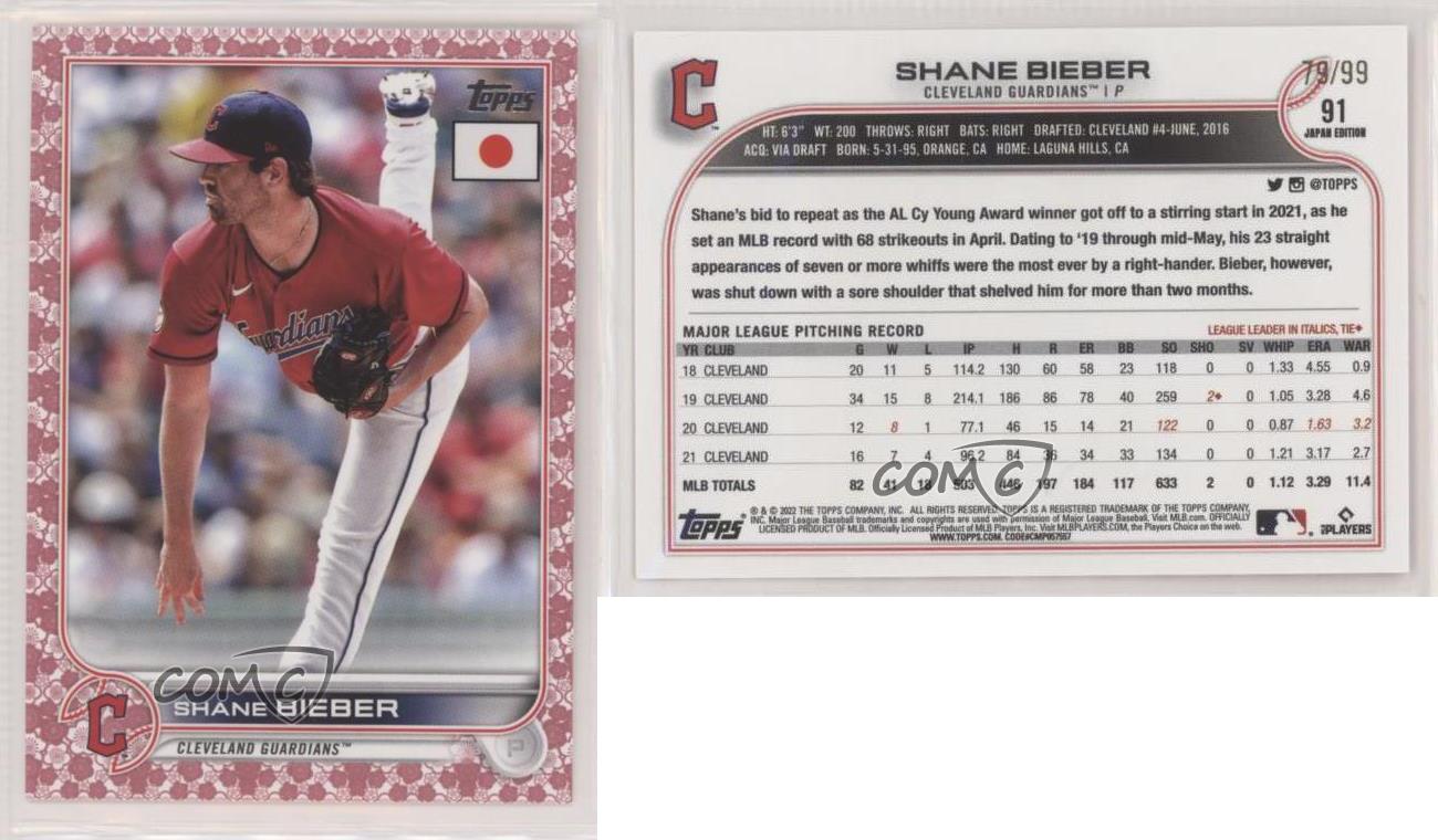 Topps 2022 edición Japón flores de cerezo/99 Shane Bieber #91 - Imagen 4 de 4