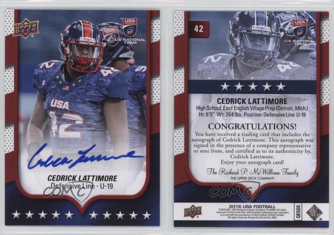 2016 Upper Deck USA Football USA U19 Auto Cedrick Lattimore #42 Auto