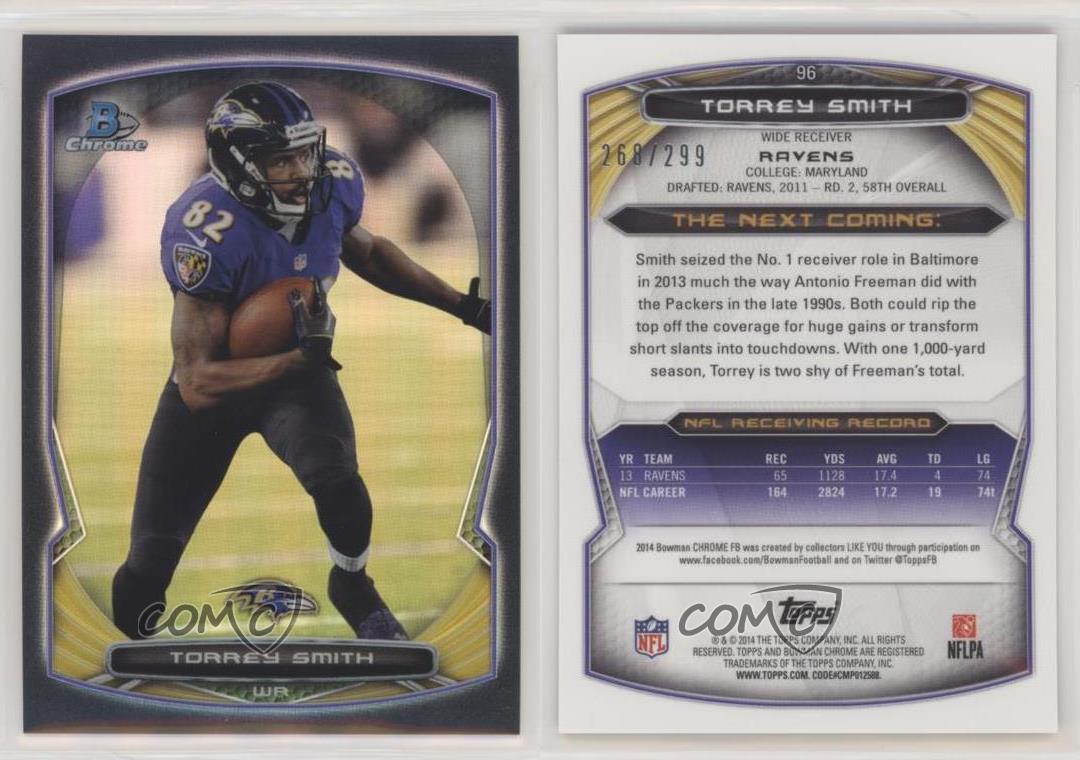 2014 Bowman Chrome Refractor #96 Torrey Smith Baltimore Ravens Insert Card