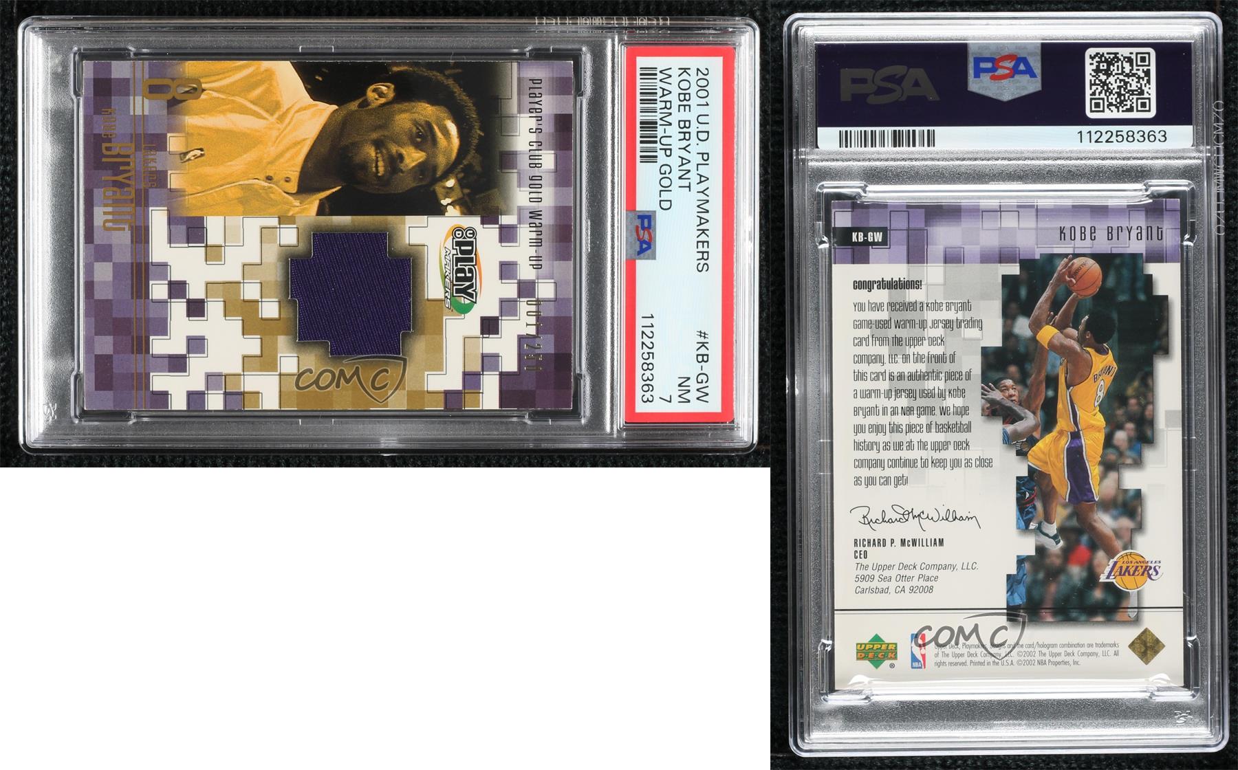 2001-02 UD Playmakers Limited Player's Club Calentamientos Oro Kobe Bryant PSA 7 HOF - Imagen 3 de 3