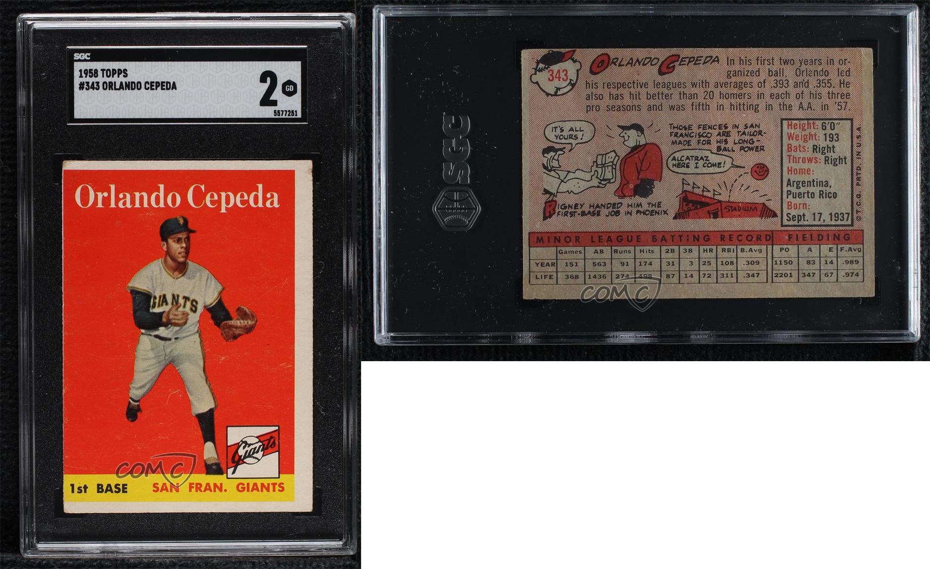 1958 TOPPS #343 ORLANDO CEPEDA ROOKIE CARD NEWLY GRADED CSG GOOD 2 HALL OF  FAME