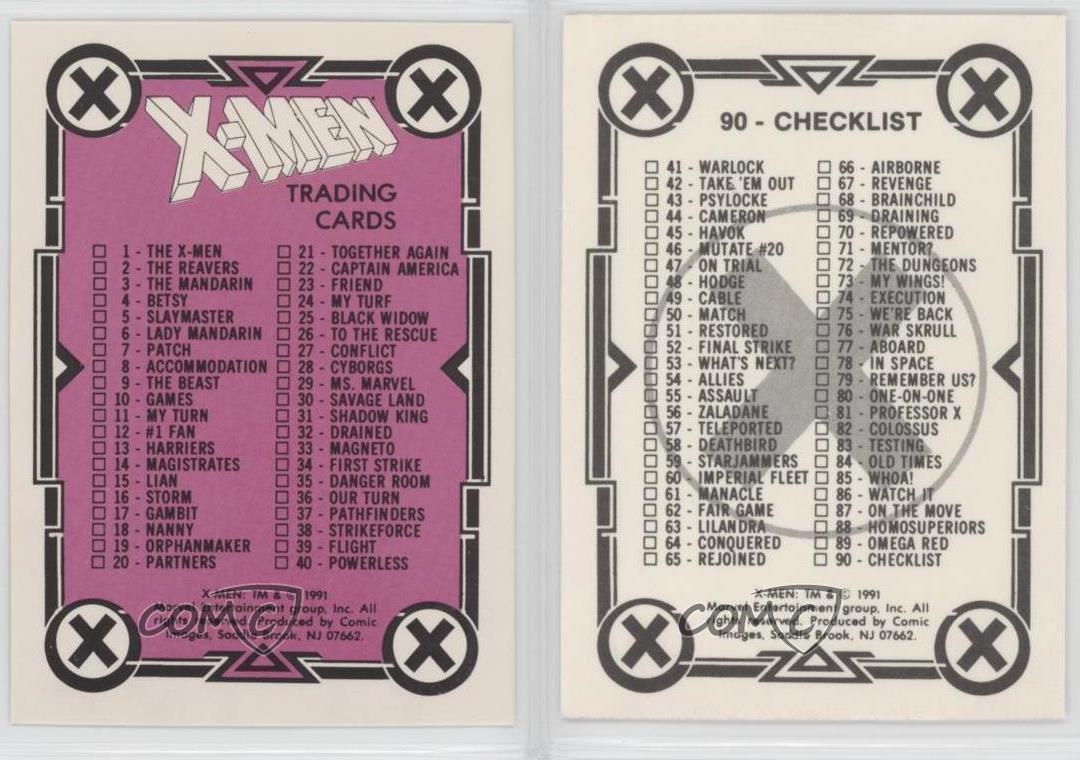 1991 Comic Images X Men Checklist 90 0c4 Ebay
