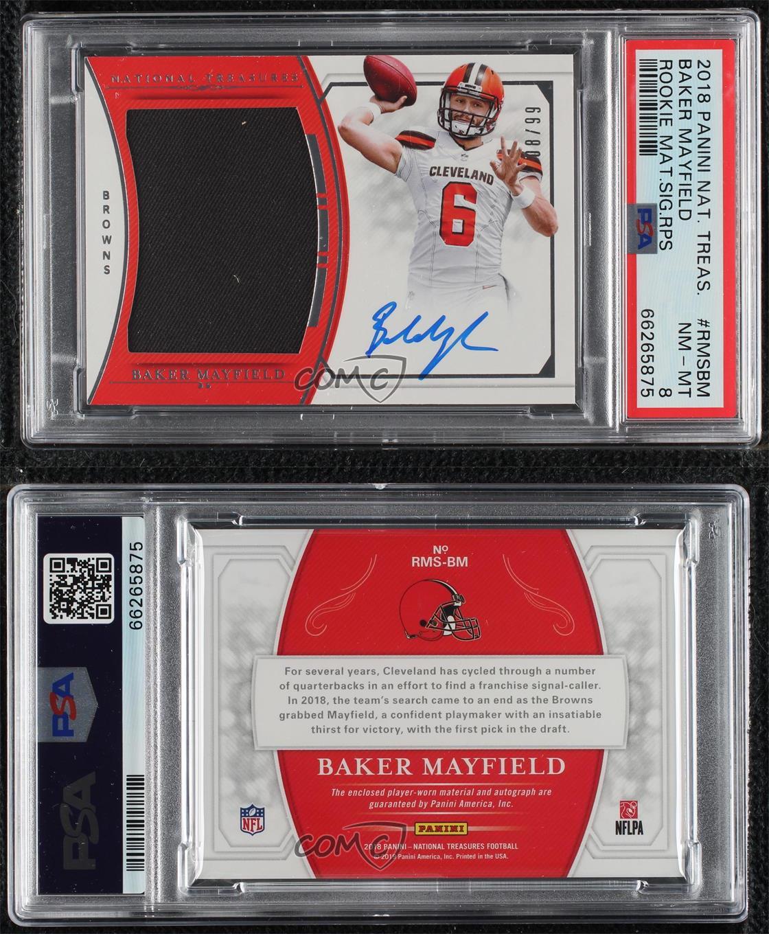 2018 Panini National Treasures /99 Baker Mayfield détaillant #RMS-BM PSA 8 Auto RC