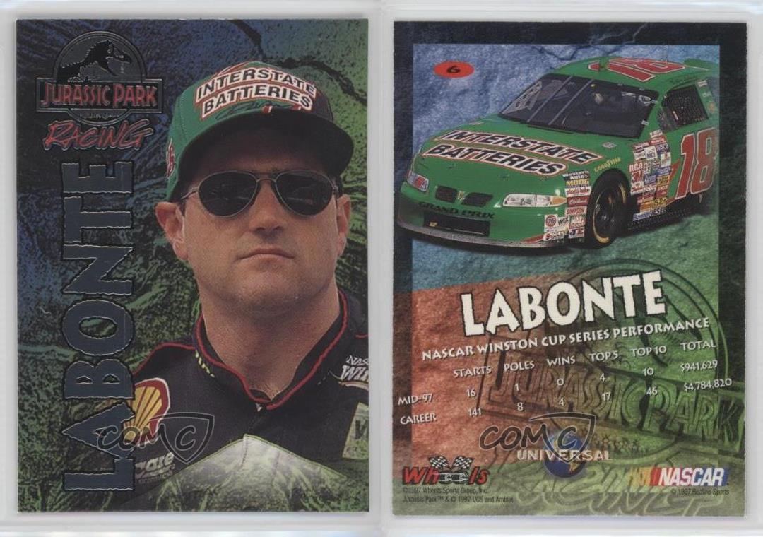 1997 Wheels Jurassic Park Triceratops Die-Cut #40 Bobby Labonte Racing Card 