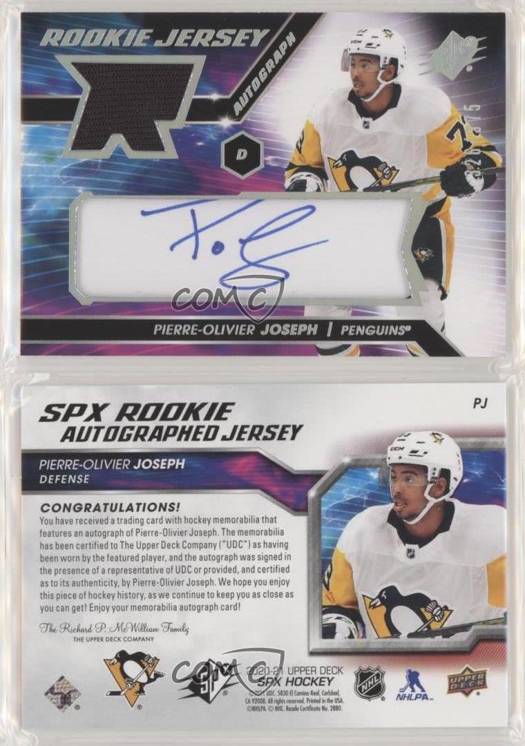 2020-21 SPx Jersey Tier 1 /375 Pierre-Olivier Joseph #PJ Rookie Auto RC