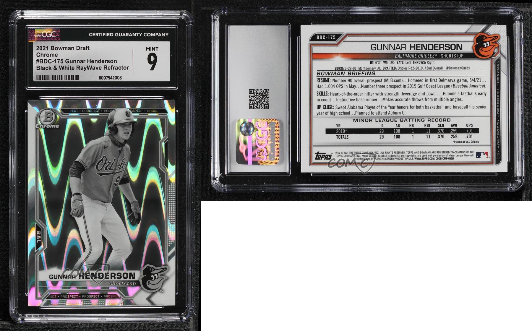 2021 Bowman Draft Chrome Black & White RayWave Refractor Gunnar Henderson CGC 9 - Picture 3 of 3