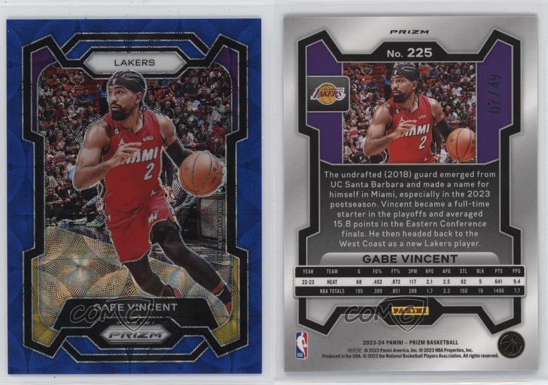 2023-24 Panini Prizm Choice Blue Prizm /49 Gabe Vincent #225 - Picture 4 of 4