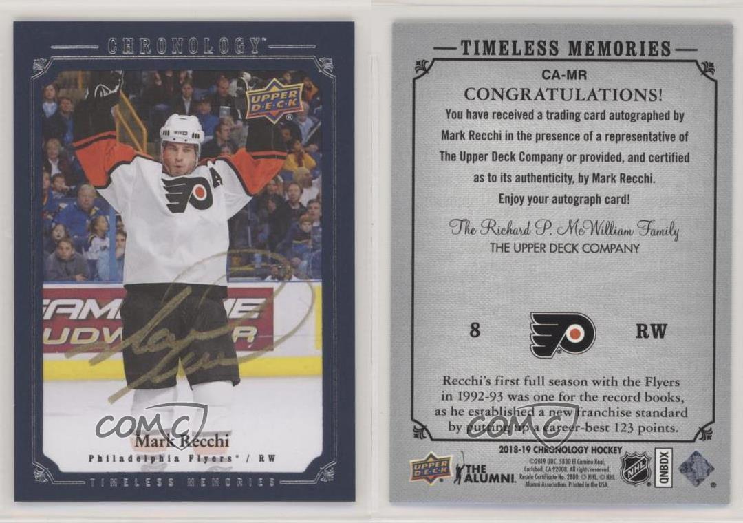 2018-19 Upper Deck Chronology Canvas Timeless Memories Blue Mark Recchi Auto HOF