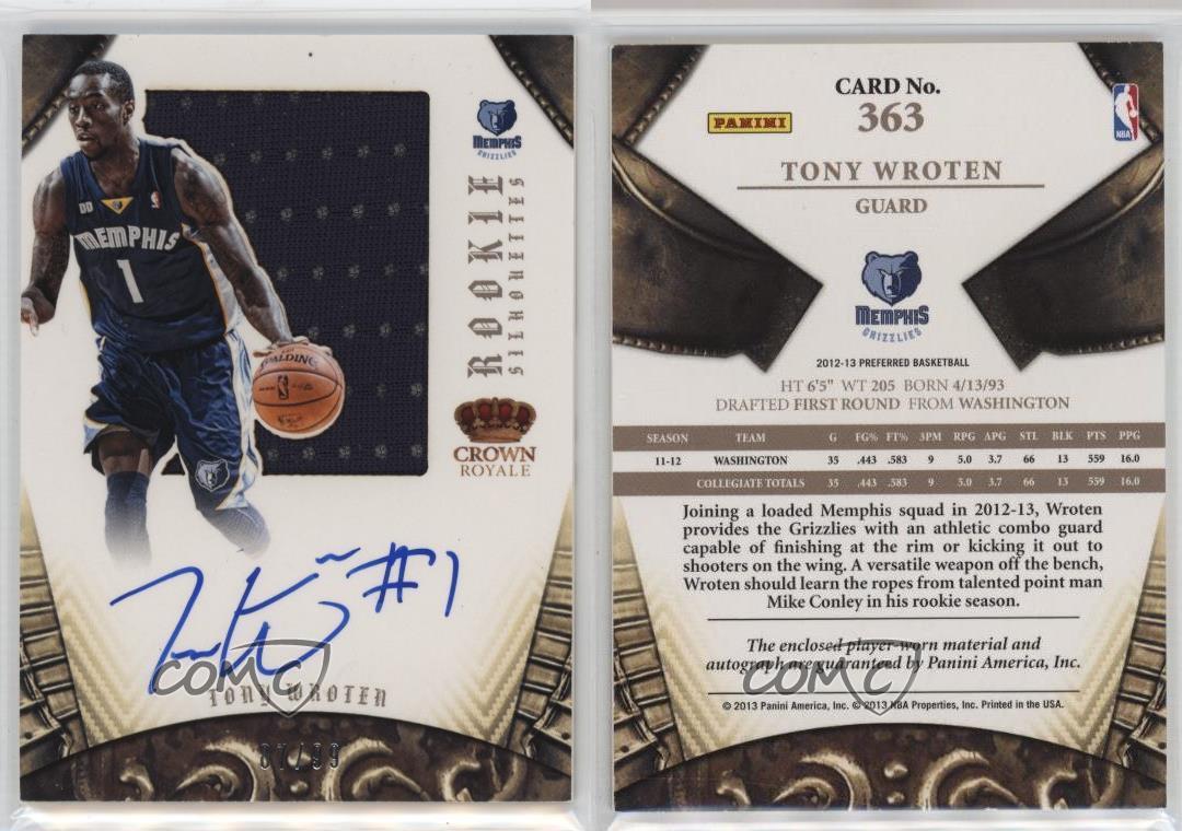 2012-13 Panini Preferred Rookie Silhouettes /99 Tony Wroten #363 Rookie Auto RC