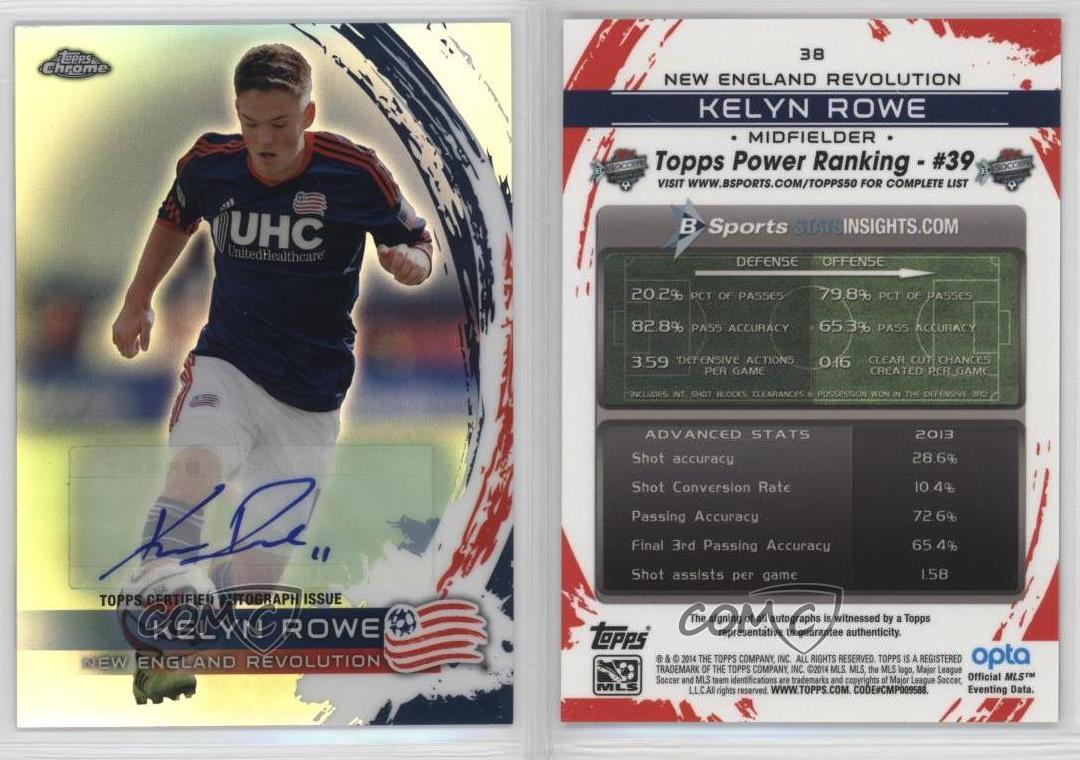 2014 Topps Chrome MLS Refractor Auto Kelyn Rowe #38 Rookie Auto RC