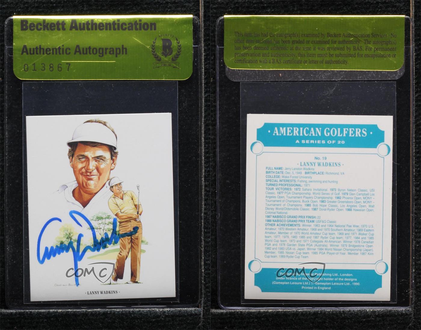 BAS 1990 Imperial American Golfers Lanny Wadkins #19 Beckett Auth Sticker Auto