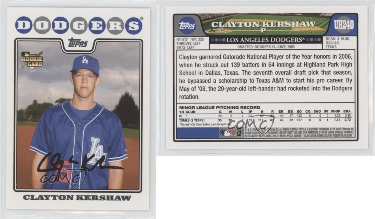 Clayton Kershaw 2008 Topps Update #UH240 Los Angeles Dodgers RC Rookie Card