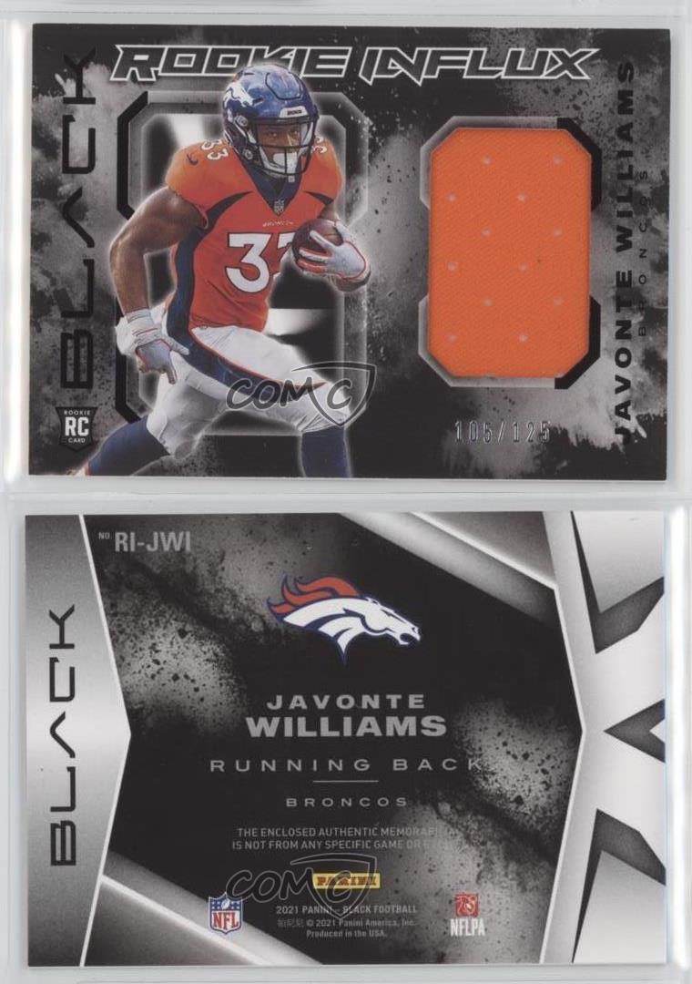 Javonte Williams 2021 Panini Black /99 RC Influx Jersey Denver