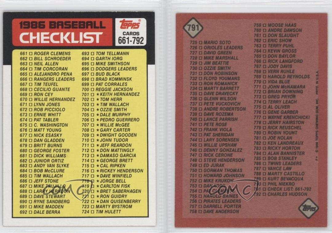 1986 Topps #791 Checklist Baseball Card | eBay