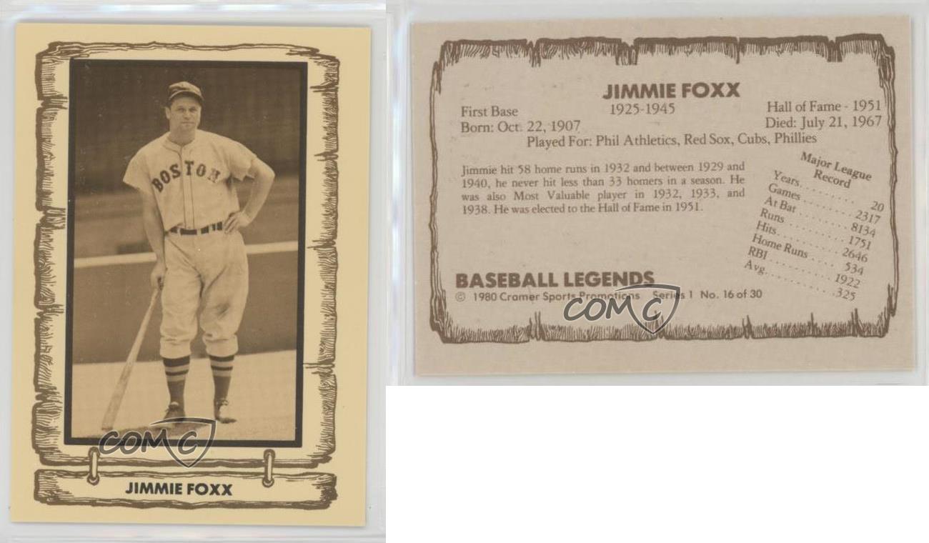 Jimmie Foxx Baseball Card (Boston Red Sox) 1980 Cramer Sports #16 at  's Sports Collectibles Store