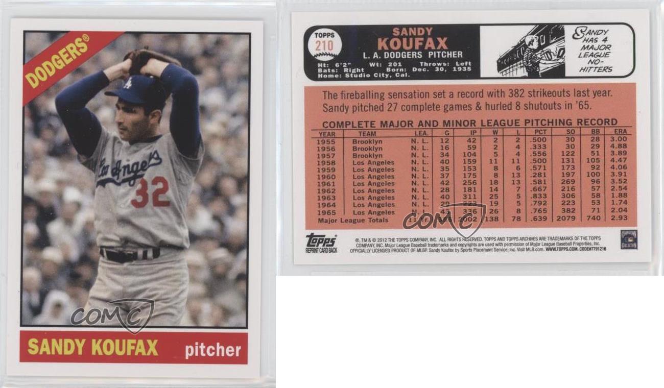 2012 TOPPS ARCHIVES #210 SANDY KOUFAX CARD LOS ANGELES DODGERS PSA
