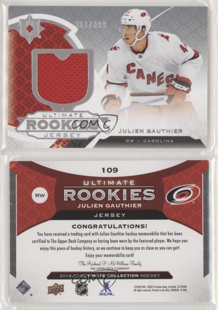 2019-20 Ultimate Collection Rookies Jerseys /399 Julien Gauthier #109  Rookie RC
