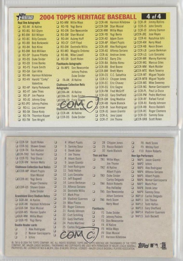 2004 Topps Heritage Checklists 4 Checklist Baseball Card eBay