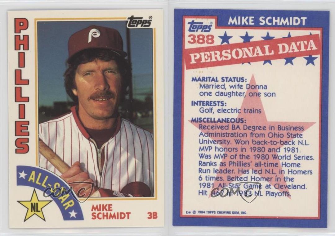 Mike Schmidt 1984 Topps Tiffany Baseball All-star Card #388 Nm-mt Condition