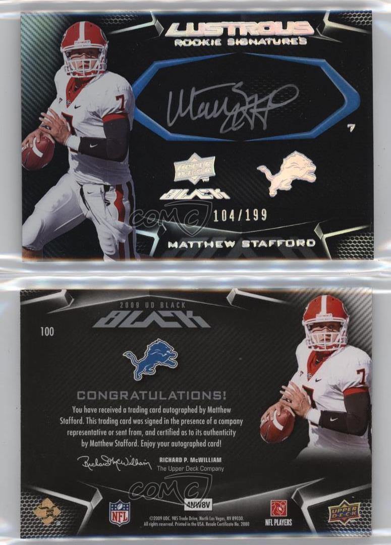 2009 Upper Deck Black Lustrous Signatures /199 Matthew Stafford Rookie Auto RC