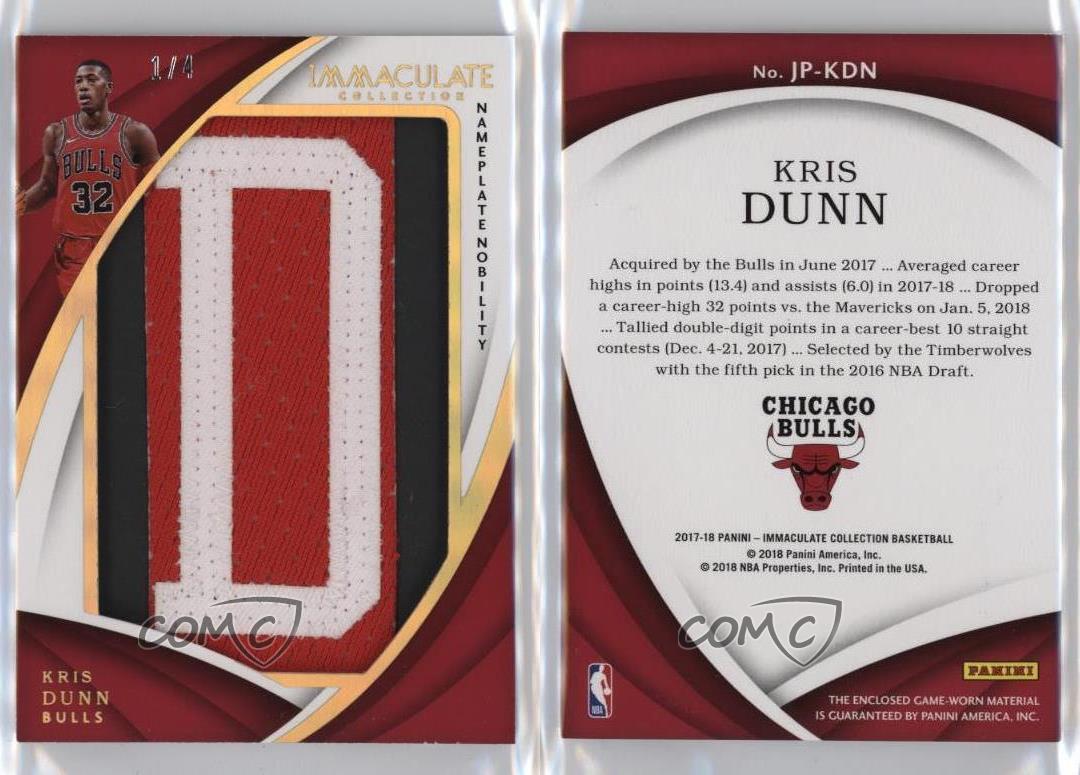 2017-18 Panini Immacolata Targa Nobiltà /4 Kris Dunn #JP-KDN Jumbo Patch - Foto 3 di 3