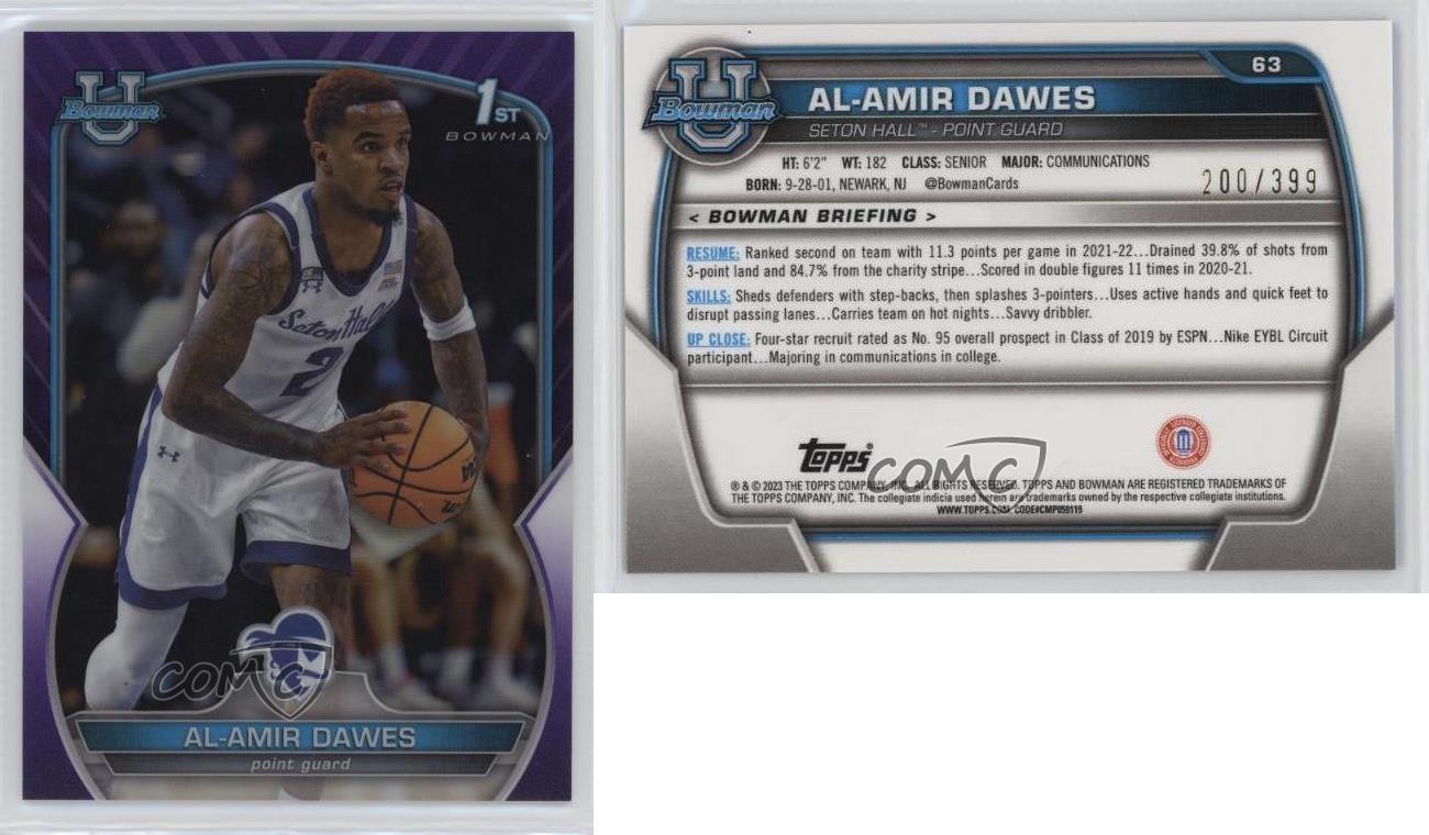 2022-23 Bowman U Chrome Purple Refractor /399 Al-Amir Dawes #63 - Picture 4 of 4