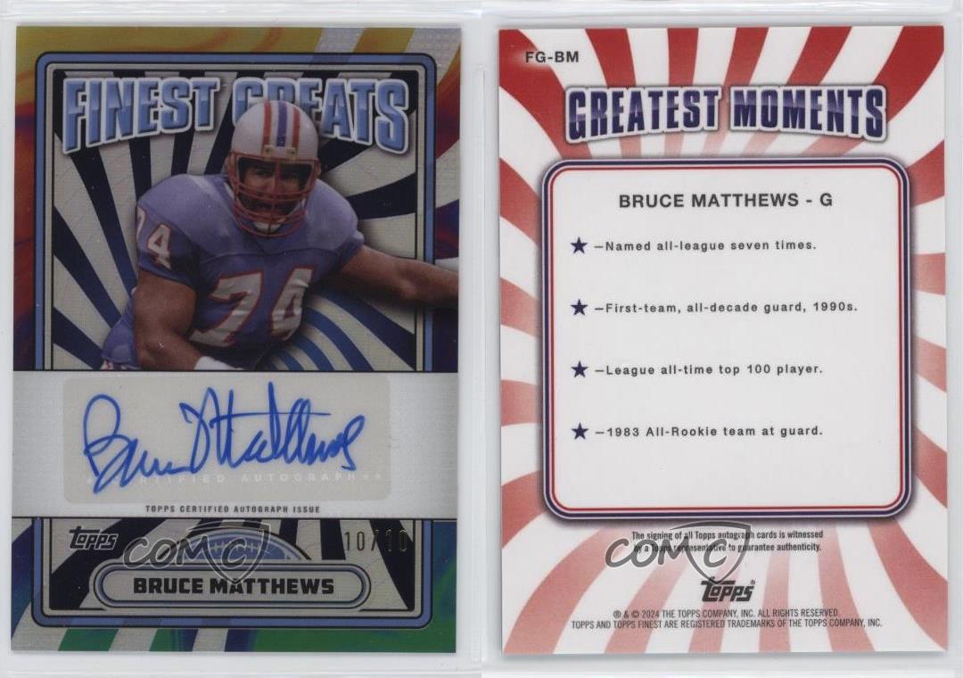 Refractor de derrames de petróleo Topps Finest Greats 2024/10 Bruce Matthews #FG-BM automático patio - Imagen 3 de 3