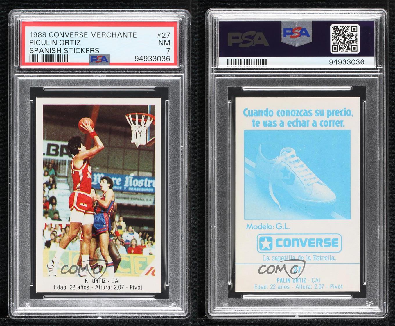 Stickers espagnols Converse Merchante 1988 Palin Ortiz #27 ventes exceptionnelles PSA 7