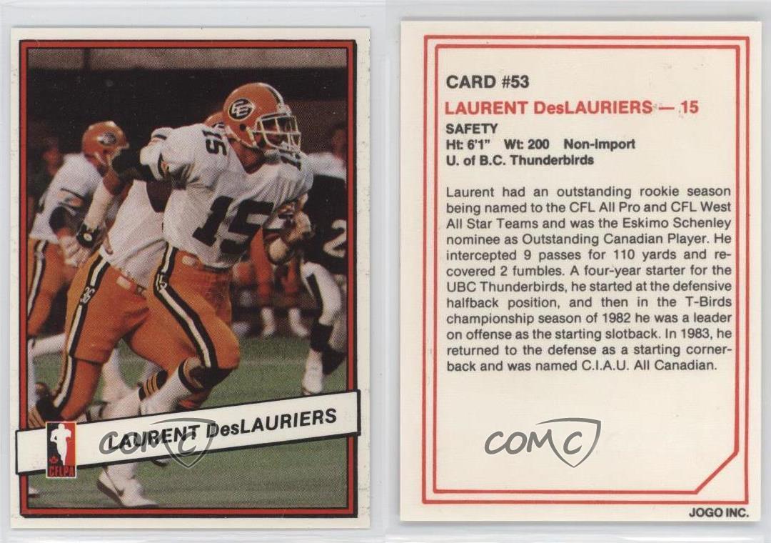 1985 Jogo CFL Laurent Deslauriers #53 Rookie RC