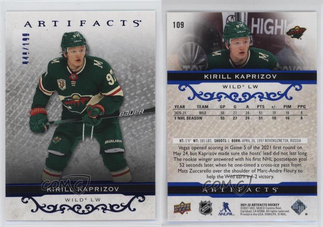 Artefactos de cubierta superior 2021-22 estrellas azul real/199 Kirill Kaprizov #109 - Imagen 4 de 4