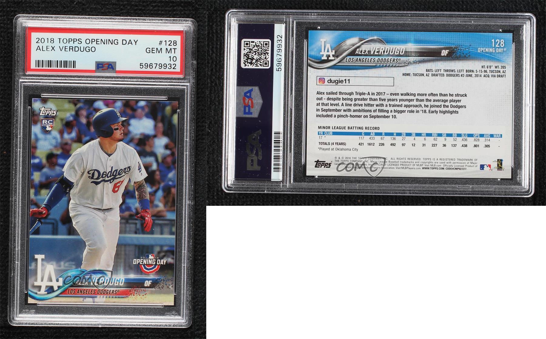 2018 Topps Opening Day Alex Verdugo #128 PSA 10 GEM MT Rookie RC - Picture 3 of 3