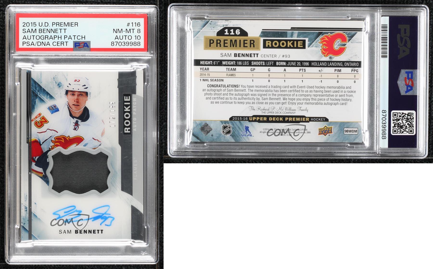 2015 Premier Acetate Auto-Patch /199 Sam Bennett PSA 8 RPA Rookie Patch Auto RC - Picture 3 of 3