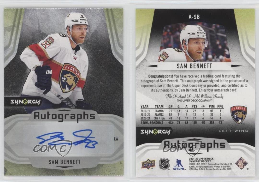 2021-22 Upper Deck Synergy Mystery Black Achievement Sam Bennett #A-SB Auto - Bild 3 von 3