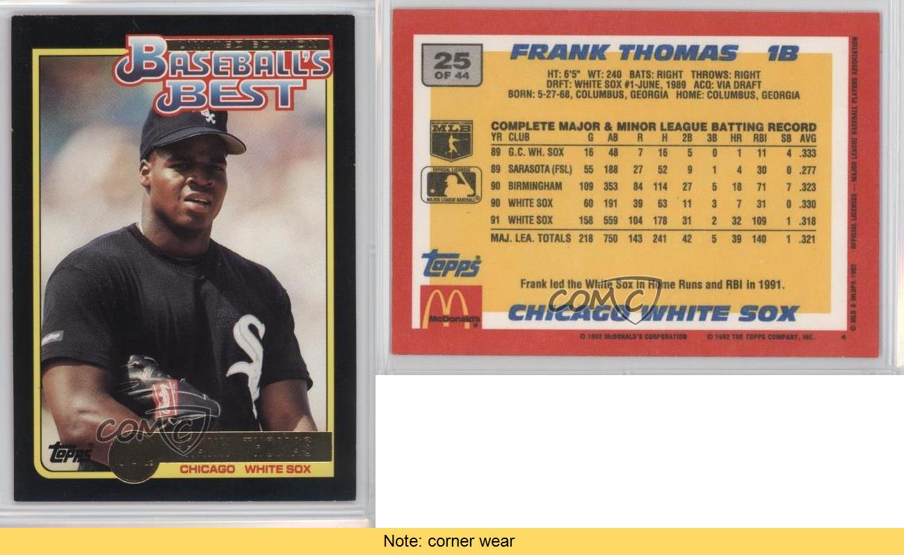 1992 Topps McDonald's Limited Edition Baseball's Best Frank Thomas #25 HOF